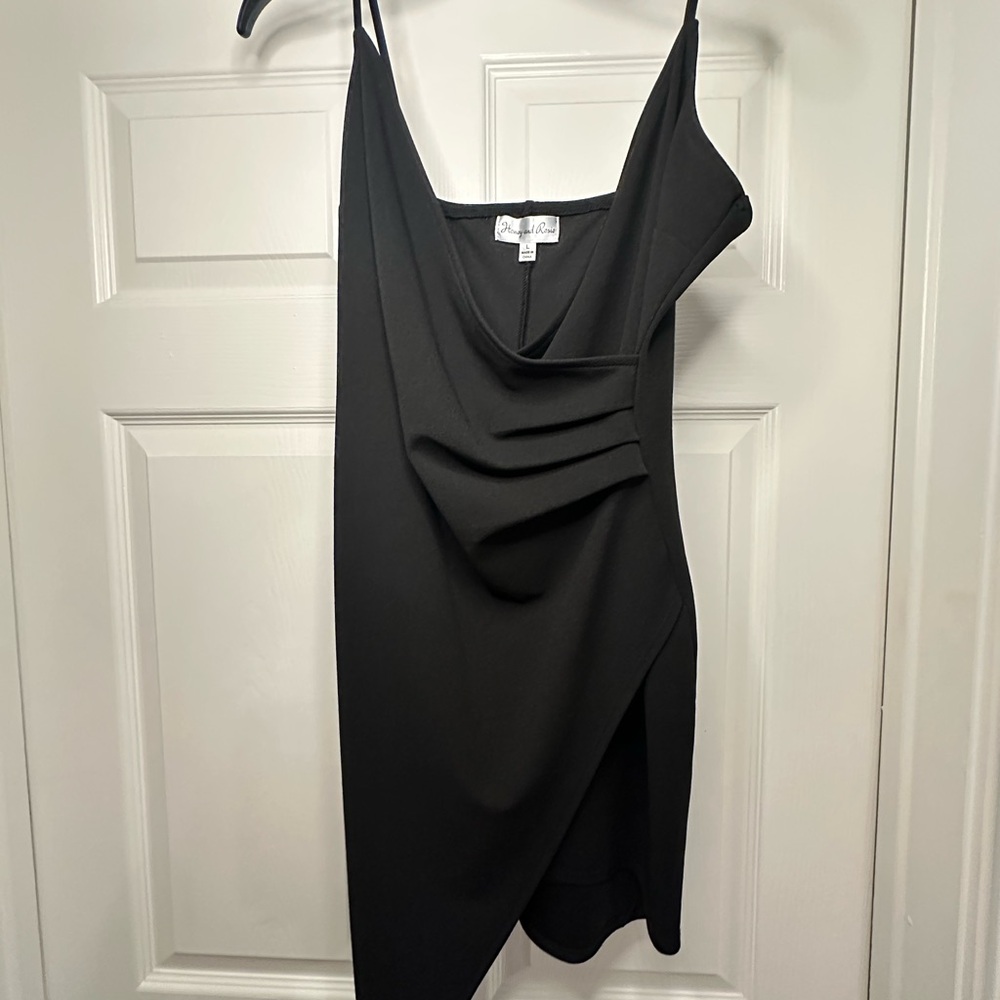 Honey and Rosie Black Asymmetrical Ruched Slip Dress